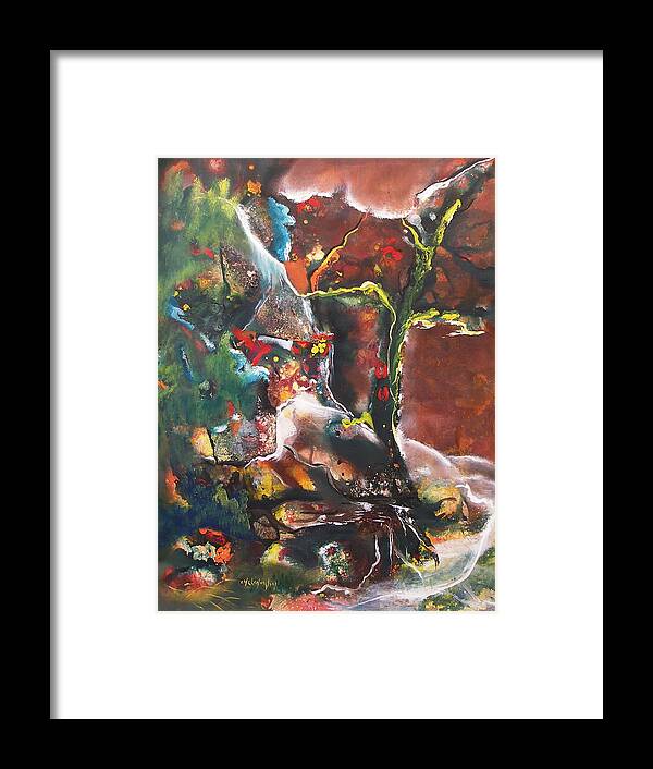 Roots Of Earth Under The Earth Abstract Painting Print Imagination Water Weed Soil Stone Life Rock Stream Colors Framed Print featuring the painting Roots Of Earth by Miroslaw Chelchowski