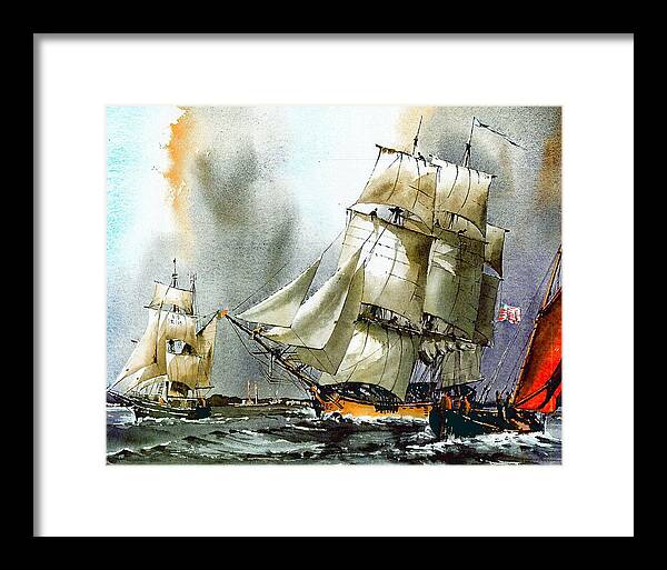 Val Byrne Framed Print featuring the painting The US Rose and Asgard 11 departing Dublin by Val Byrne