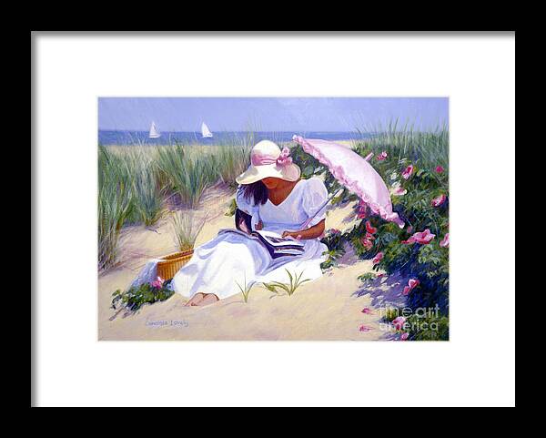 Nantucket Framed Print featuring the painting Rose Garden Reader by Candace Lovely