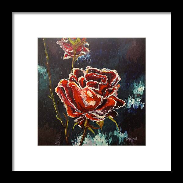 Rose Framed Print featuring the painting Roses are red by Sunel De Lange