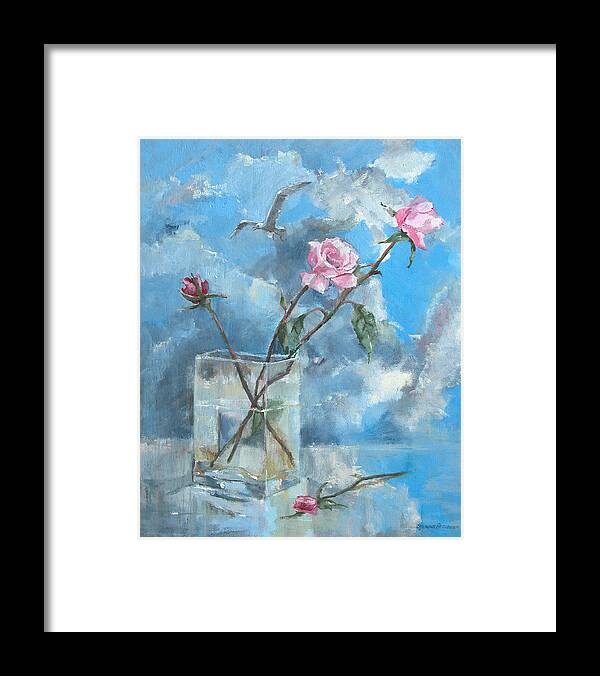 Roses Framed Print featuring the painting Roses in the window by Synnove Pettersen