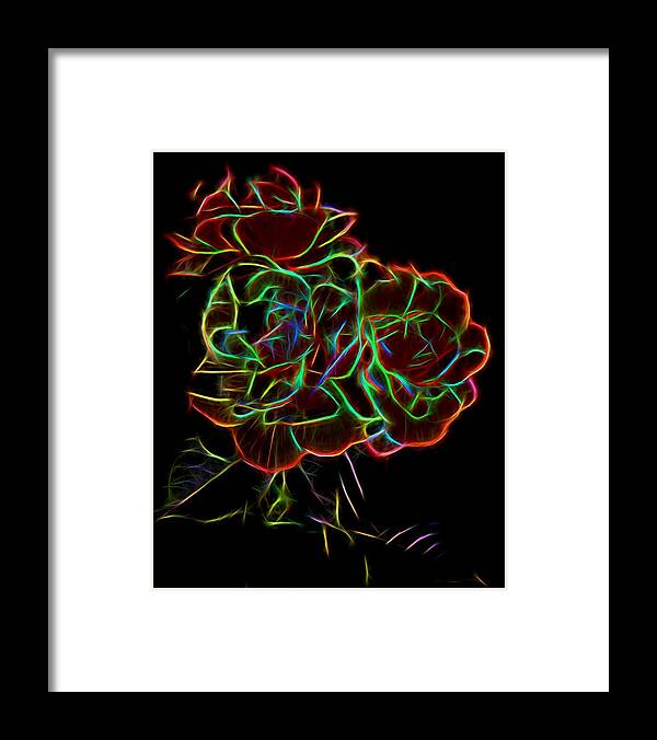 Art Framed Print featuring the photograph Roses with Neon Outlines by Linda Phelps