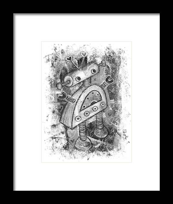 Robot Framed Print featuring the drawing Rosie Robot Splat by Roseanne Jones