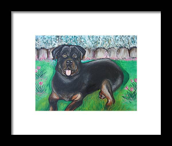 Rottweiler Framed Print featuring the painting Rottweiler by Leslie Manley