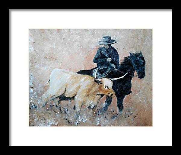 Cowboy Framed Print featuring the painting Roundup by Abbie Shores
