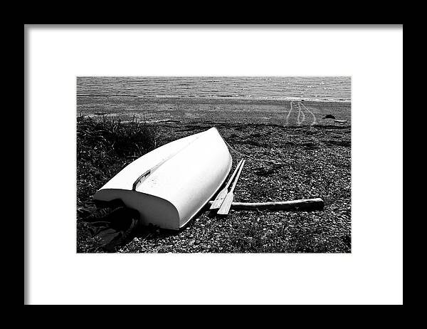 Black And White Framed Print featuring the photograph Row Boat in Maine by Tony Grider