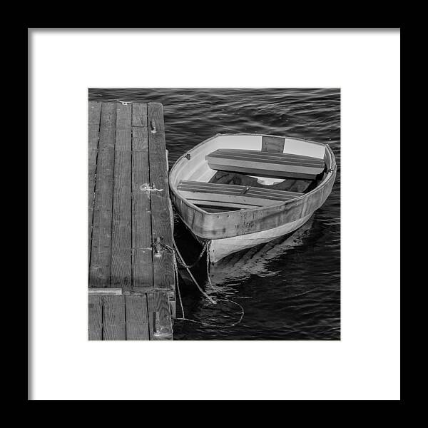 Black And White Boat; Black And White Framed Print featuring the photograph Rowboat - Black and White by Kirkodd Photography Of New England