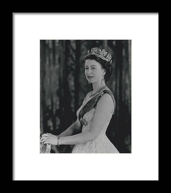 retro Images Archive Framed Print featuring the photograph Royal Command Portrait by BARON. H.M. THE QUEEN ELIZABETH II AT BUCKINGHAM PALACE. by Retro Images Archive