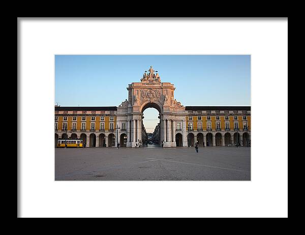 Rua Framed Print featuring the photograph Rua Augusta Arch at Sunrise in Lisbon by Artur Bogacki