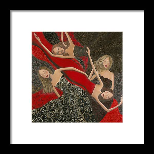 Ruby Framed Print featuring the painting Ruby Red Satin and Thread by Denise Daffara
