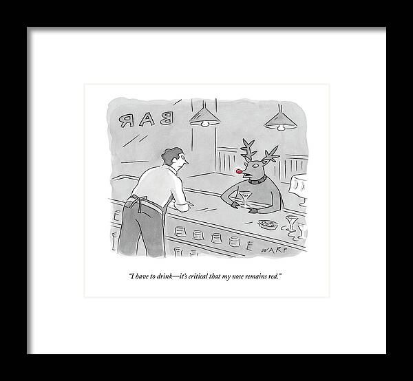 Bars Framed Print featuring the drawing Rudolph In A Bar by Kim Warp