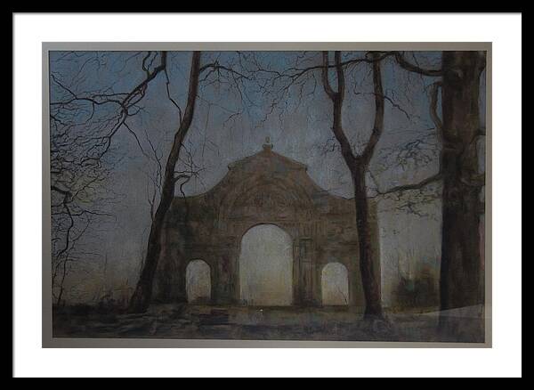 Landscape - Romantic - Ruins- Imaginary Landscape- Pastel Framed Print featuring the drawing Ruins In A Place Called Heaven Gate by Paez Antonio
