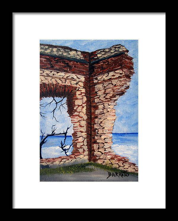 Aguadilla Framed Print featuring the painting Ruins of Aguadilla Lighthouse by Gloria E Barreto-Rodriguez