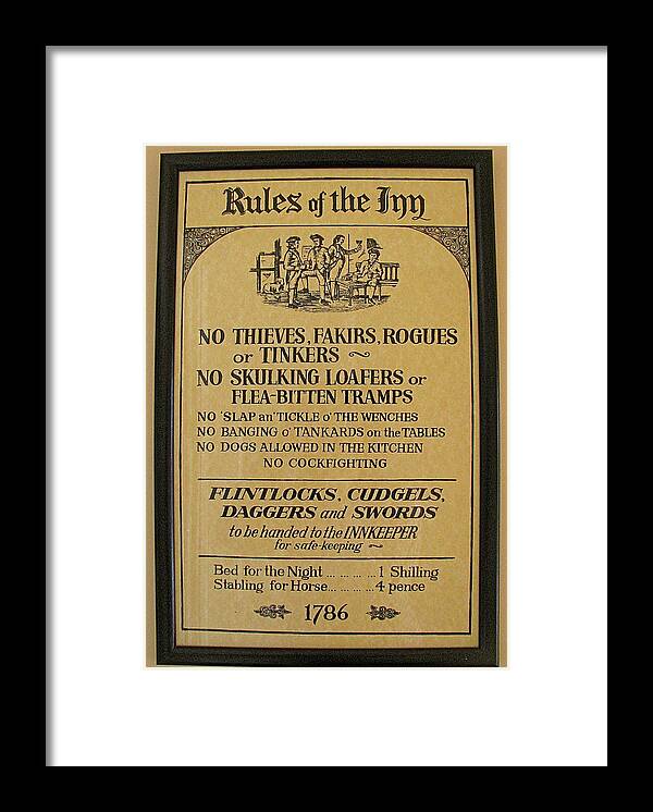 Pub Signs Framed Print featuring the photograph Rules of the Inn Irish Pub Sign by Melinda Saminski