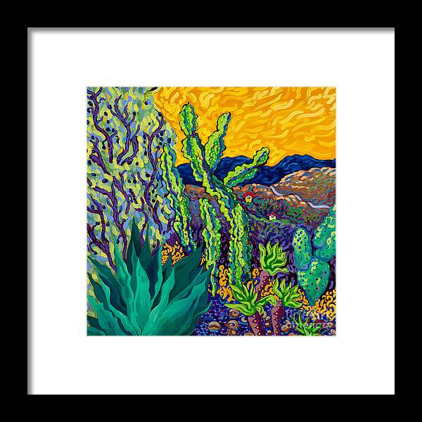 Desert Landscape Framed Print featuring the painting Runaway Day by Cathy Carey