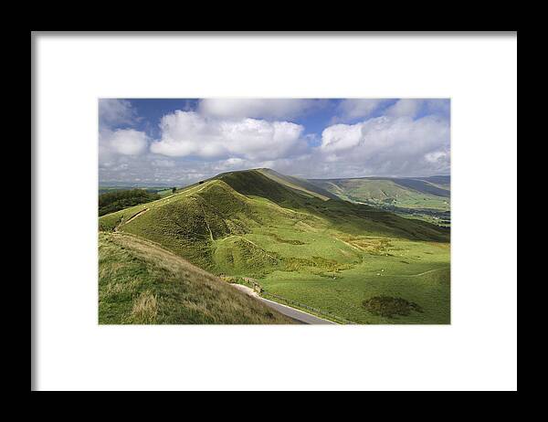 Bright Framed Print featuring the photograph Rushup Edge - viewed from Mam Tor by Rod Johnson