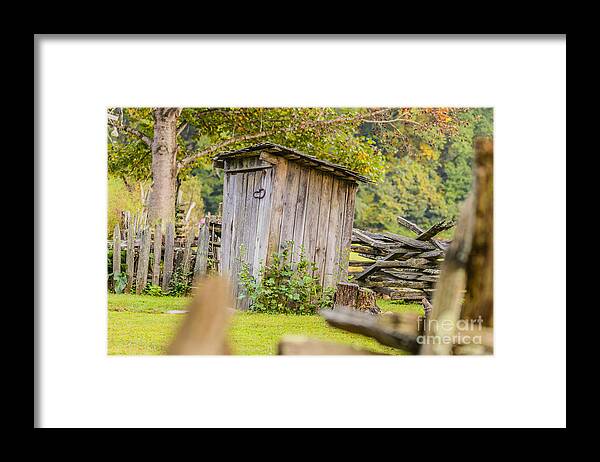 North Carolina Framed Print featuring the photograph Rustic Fence and Outhouse by Elvis Vaughn