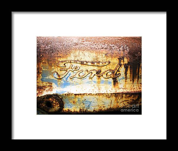 Ford Framed Print featuring the photograph Rusty Old Ford Closeup by Edward Fielding