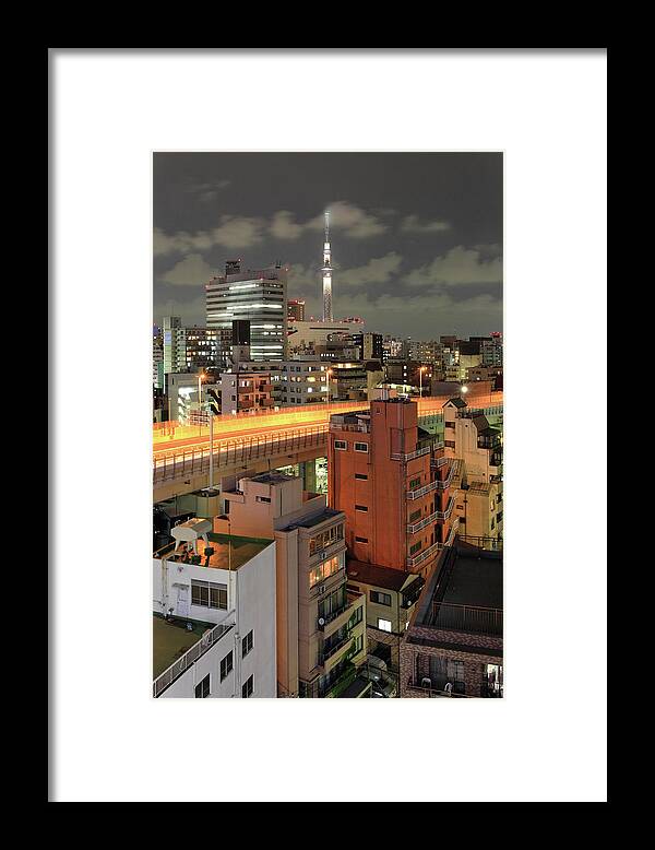 Communications Tower Framed Print featuring the photograph Ryogoku Night by Krzysztof Baranowski