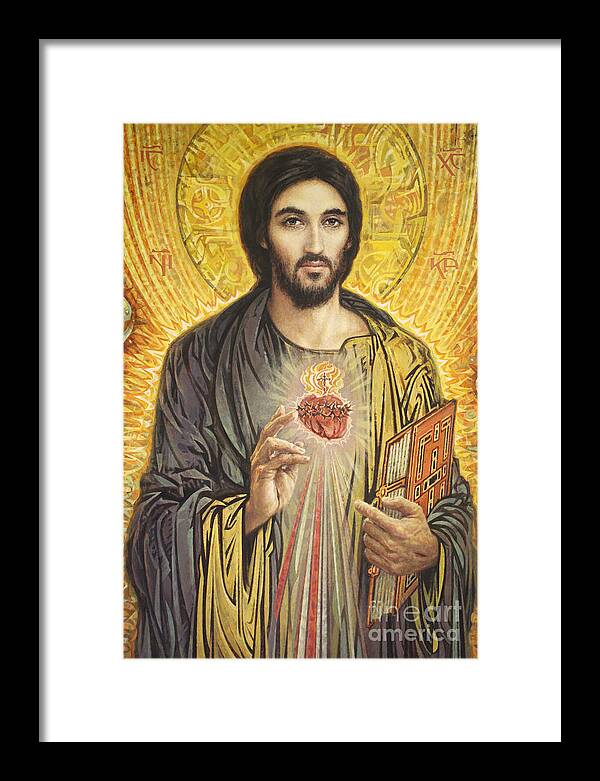 Sacred Heart Of Jesus Framed Print featuring the painting Sacred Heart of Jesus olmc by Smith Catholic Art
