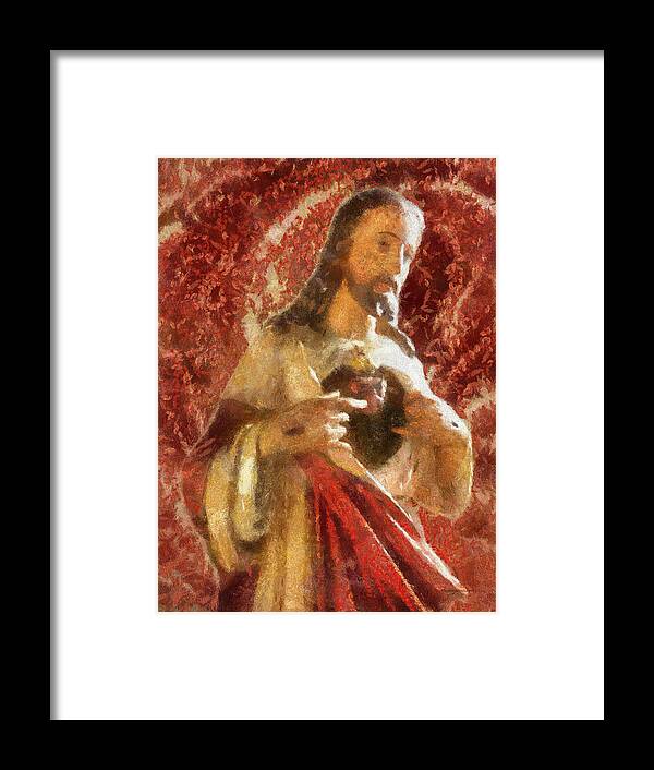 Jesus Framed Print featuring the photograph Sacred Heart Of Jesus Photo Art 02 by Thomas Woolworth