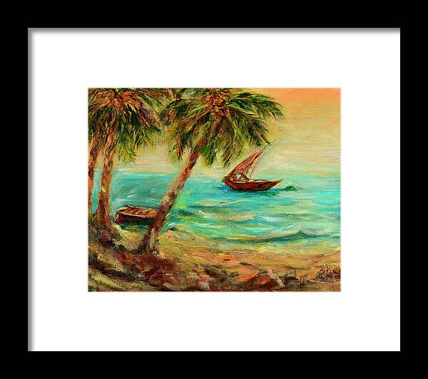 Indian Ocean Framed Print featuring the painting Sail boats on Indian Ocean by Sher Nasser