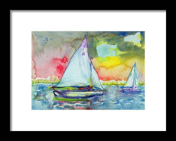 Sailing Framed Print featuring the photograph Sailboat Evening Wc On Paper by Brenda Brin Booker