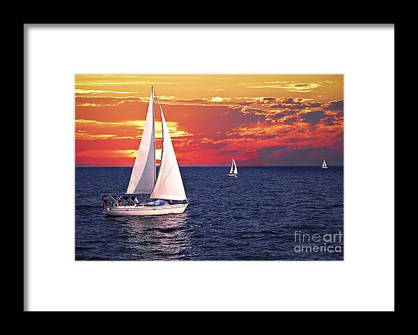 Boat Framed Print featuring the photograph Sailboats at sunset by Elena Elisseeva