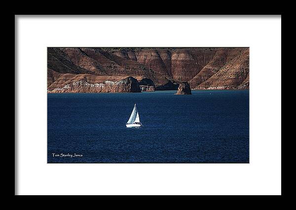 Sailing Framed Print featuring the photograph Sailing At Roosevelt Lake On the Blue Water by Tom Janca