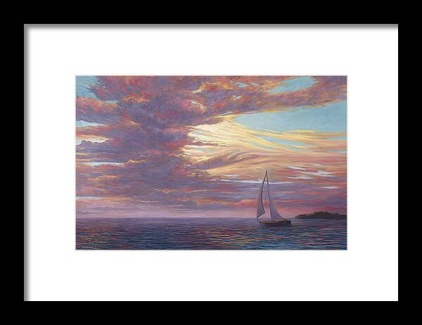 Sailboat Framed Print featuring the painting Sailing Away by Lucie Bilodeau
