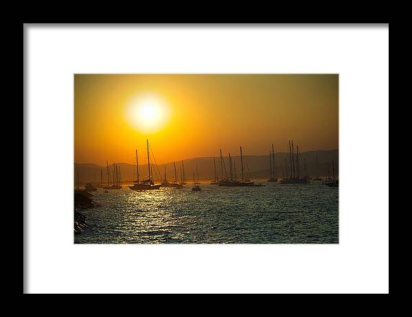 Active Framed Print featuring the photograph Sailing Boats On Sea At Sunset by Ioan Panaite