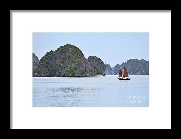 Junk Framed Print featuring the photograph Sailing junk boats in Halong Bay by Sami Sarkis