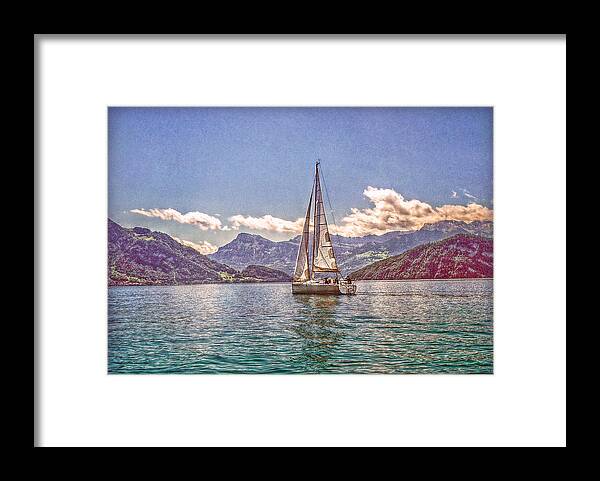 Switzerland Framed Print featuring the photograph Sailing on the Lake by Hanny Heim