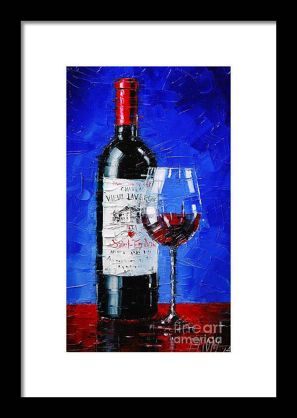 Still Life Framed Print featuring the painting Still life with wine bottle and glass 2 by Mona Edulesco