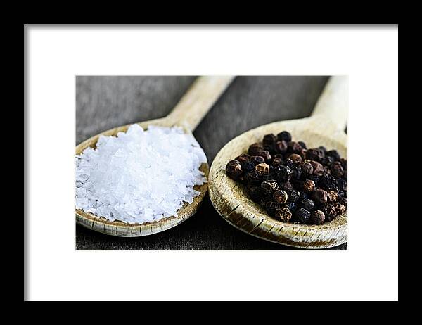 Peppercorns Framed Print featuring the photograph Salt and pepper 2 by Elena Elisseeva