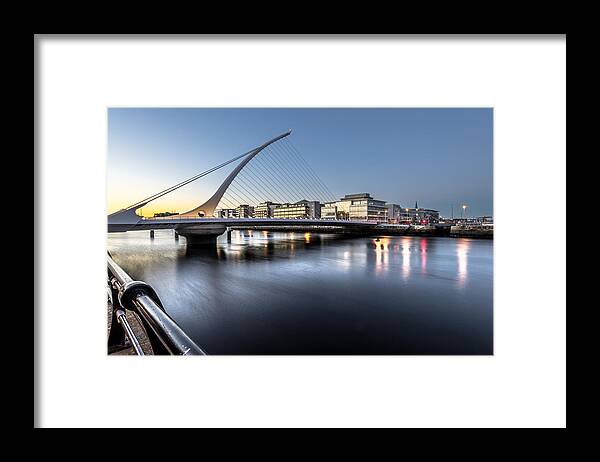 Architecture Framed Print featuring the photograph Samuel Beckett bridge at sunset Dublin Ireland by Giuseppe Milo