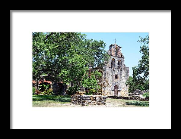 Travelpixpro San Antonio Framed Print featuring the photograph San Antonio Missions National Historical Park Mission Espada Well and Chapel by Shawn O'Brien