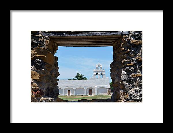 San Antonio Framed Print featuring the photograph San Antonio Missions National Historical Park Mission San Juan Exterior Profile through Window by Shawn O'Brien