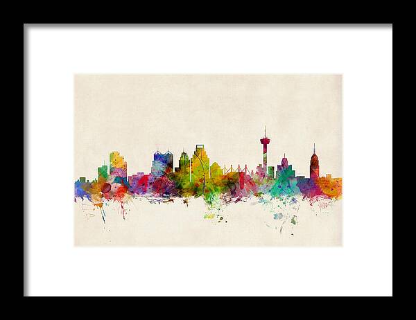 Watercolour Framed Print featuring the digital art San Antonio Texas Skyline by Michael Tompsett