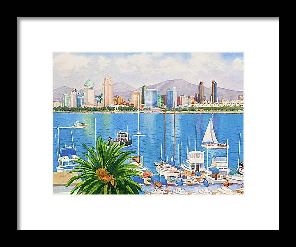 San Diego Framed Print featuring the painting San Diego Skyline by Mary Helmreich