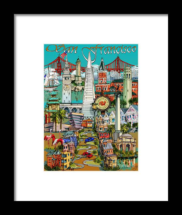 San Francisco Framed Print featuring the painting San Francisco illustration by Maria Rabinky