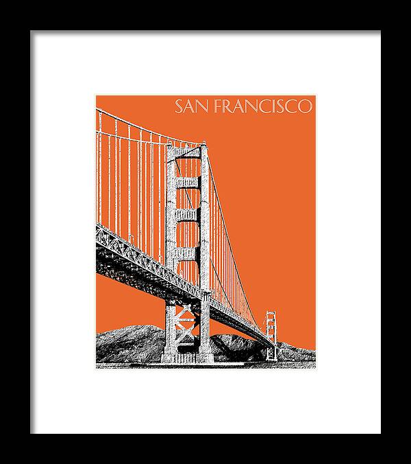 Architecture Framed Print featuring the digital art San Francisco Skyline Golden Gate Bridge 2 - Coral by DB Artist