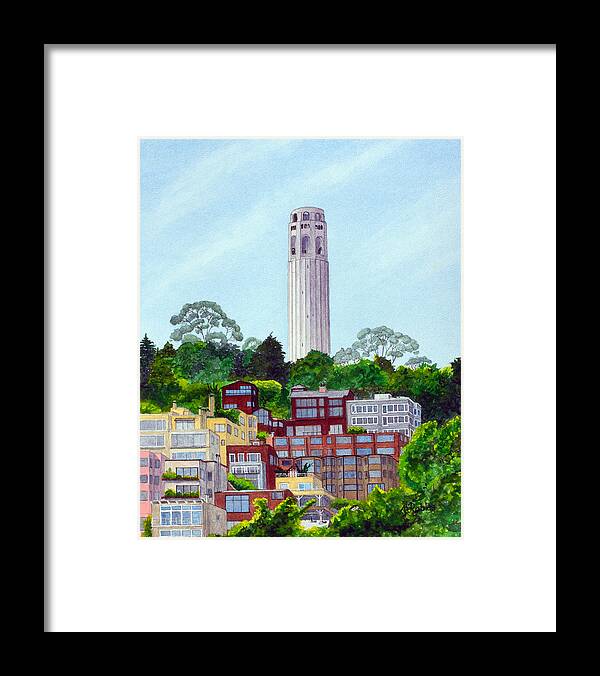 Landscape Framed Print featuring the painting San Francisco's Coit Tower by Mike Robles