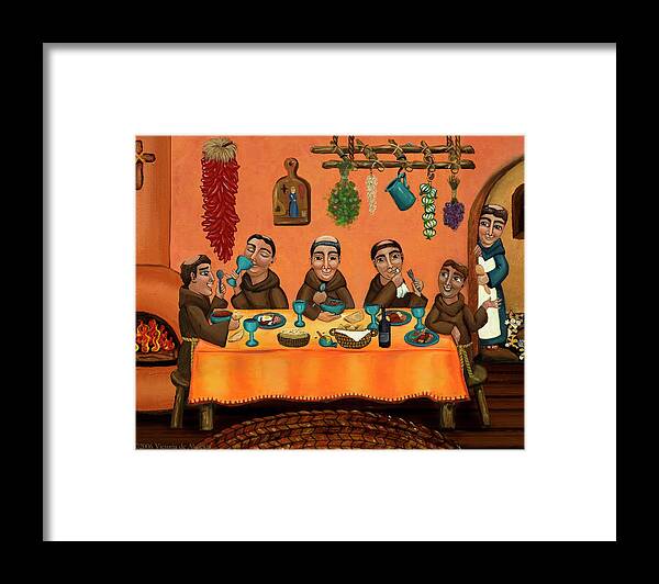 Hispanic Art Framed Print featuring the painting San Pascuals Table by Victoria De Almeida