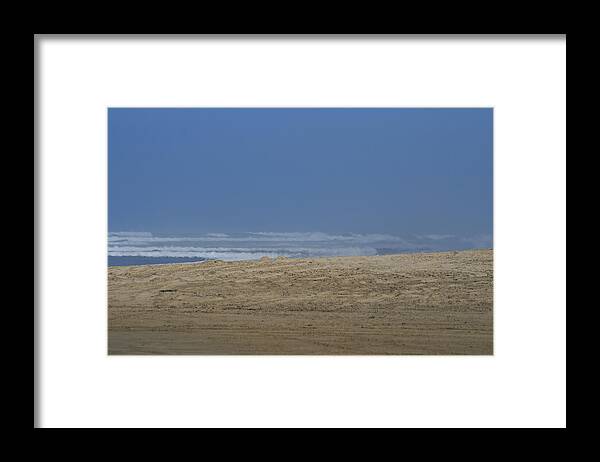 Sand Framed Print featuring the photograph Sand Ocean Sky by Phoenix De Vries