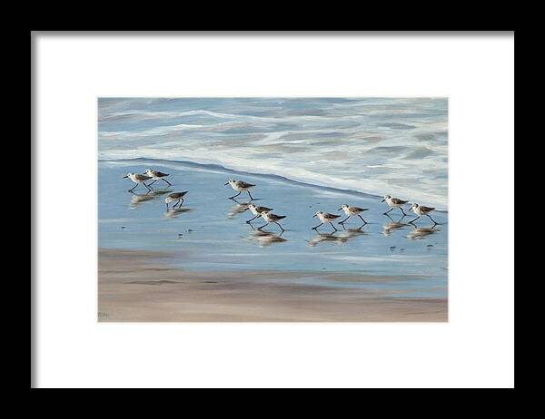  Sandpipers Framed Print featuring the painting Sandpipers by Tina Obrien