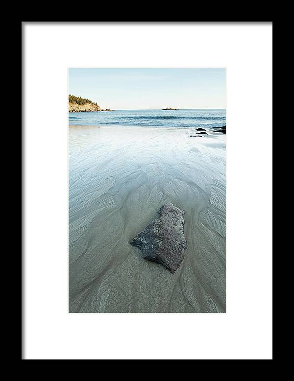 Tide Framed Print featuring the photograph Sandy Beach With Water Trails, Acadia by Susan Dykstra / Design Pics