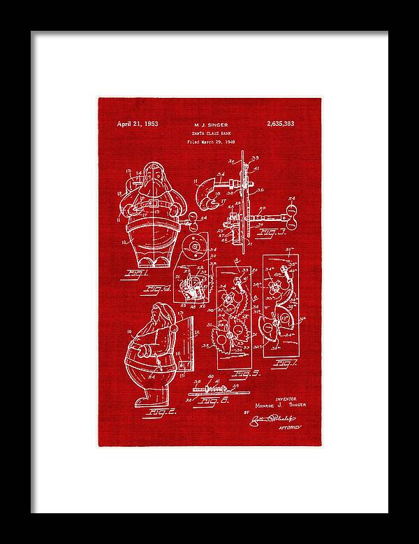 Retro Revival Framed Print featuring the photograph Santa Claus Bank Support Patent Drawing From 1953 3 by Samir Hanusa