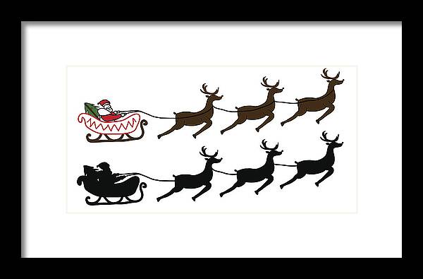 Santa Claus Is Flying In A Sleigh Framed Print