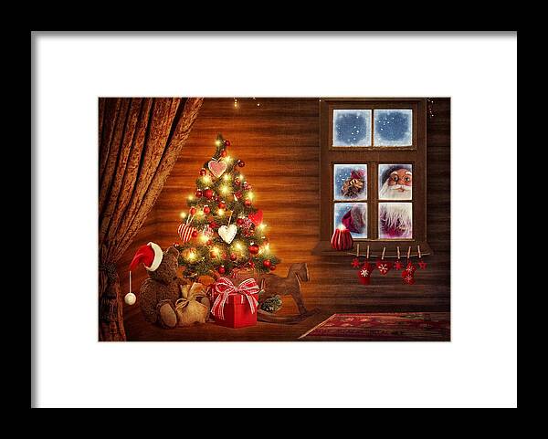 Christmas Framed Print featuring the photograph Santa Claus Looking Through Window by Doc Braham